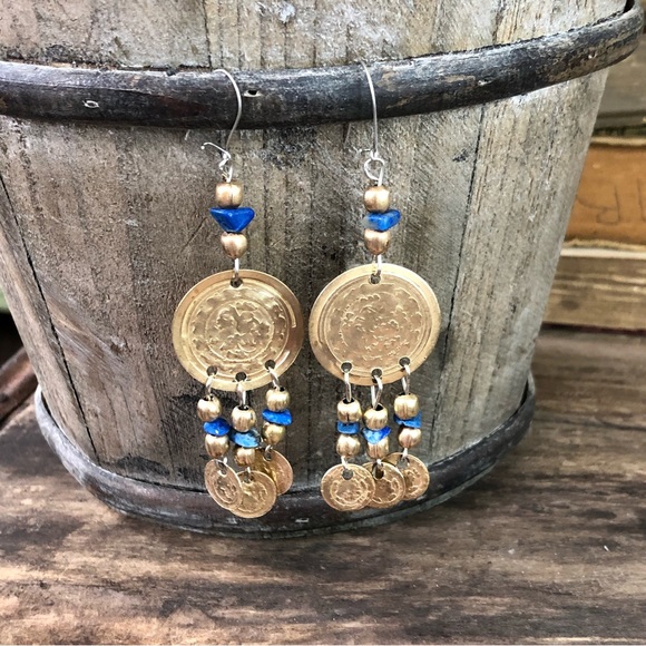 Vintage Jewelry - Vintage brass and sodalite earrings